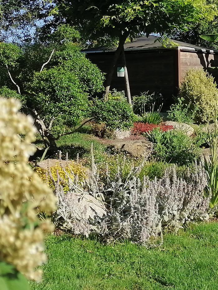 Massif paysagé avec fleurs et arbustes réalisé par un paysagiste de Rodez