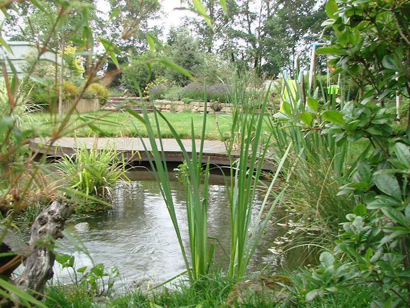 Bassin de jardin réalisé par un jardinier paysagiste dans un jardin ornemental